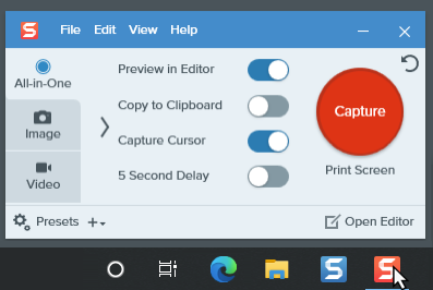 Icono de Snagit en la barra de tareas