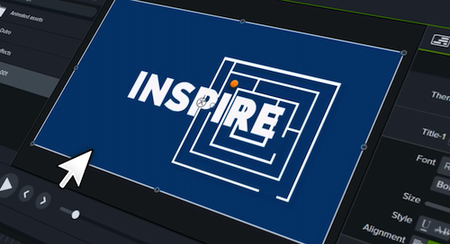 Camtasia UI with the word "inspire" on the canvas
