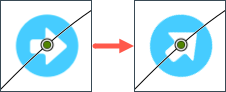 Example of an object on a path before and after Auto Orient is enabled