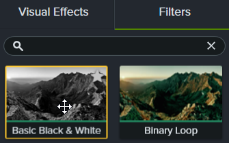 Filters tab under visual effects