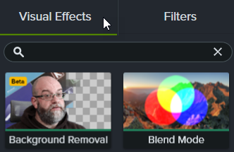 Visual effects tab under visual effects