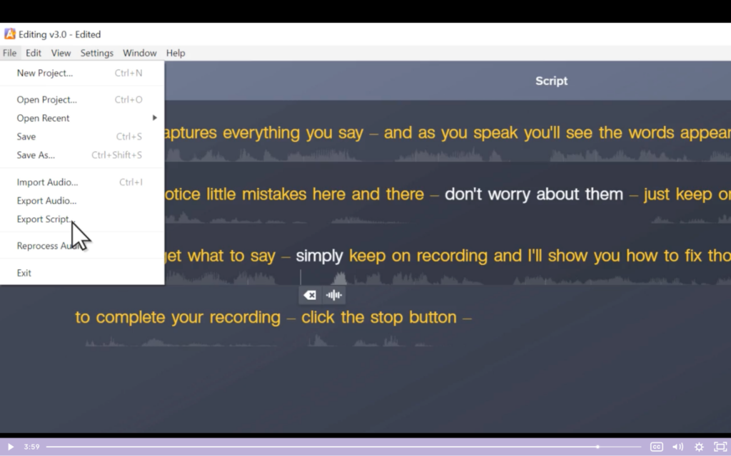 Export the script to easily add subtitles to your video