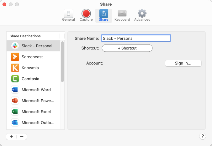 Customize the Share Name in the Share preferences dialog