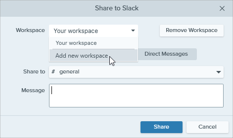 Add workspace option in the Workspace dropdown