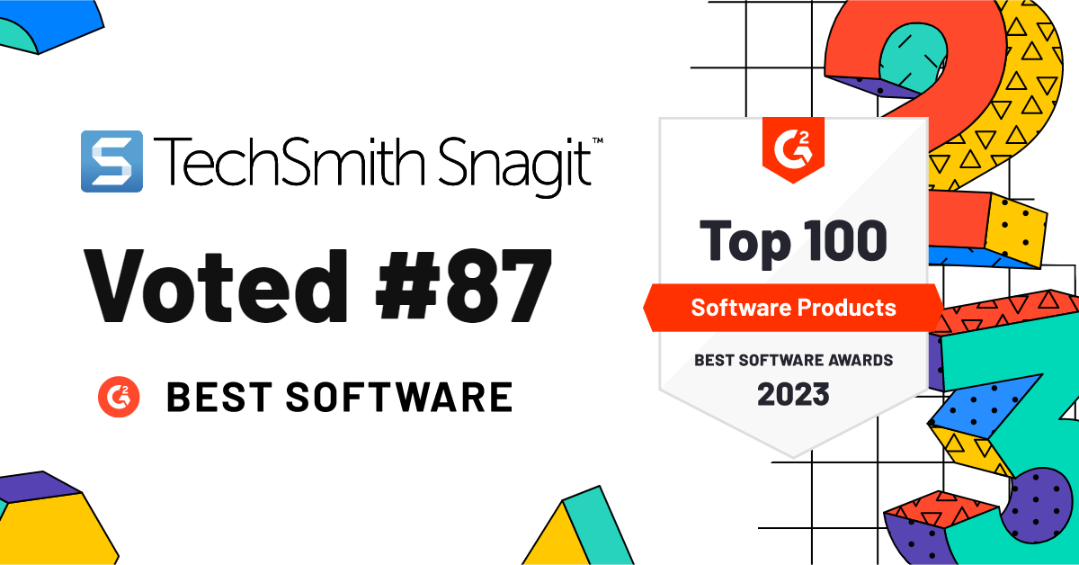 Illustration with the TechSmith Snaigt logo and the text "Voted #87 G2 Best Software"