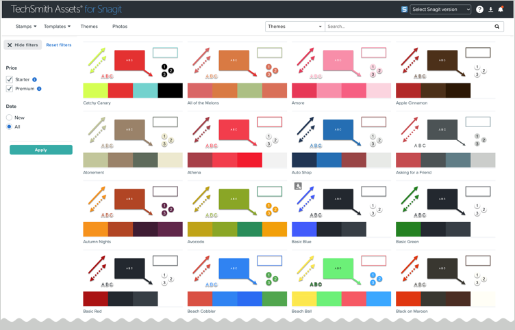 Themes on the Snagit Assets website