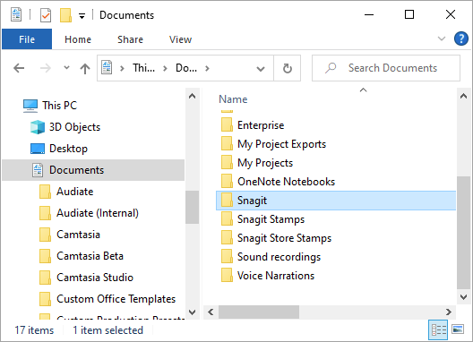 Localiser le dossier Snagit dans l’Explorateur de fichiers Windows