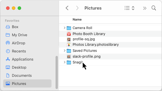 Snagit folder in Mac Finder app