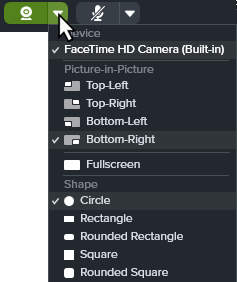 Menú de opciones de la cámara web