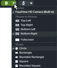 Webcam options menu