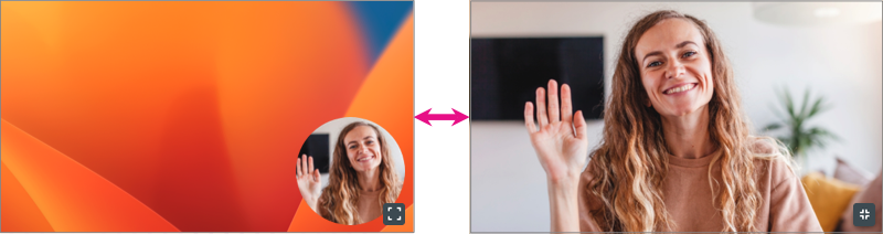Exemplo de alternância entre webcam em tela inteira e picture-in-picture