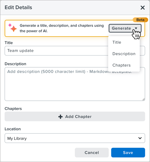 Generate options in the Edit Details dialog
