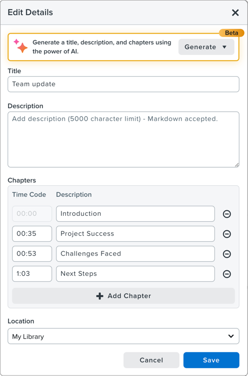 Chapters in the Edit Details dialog
