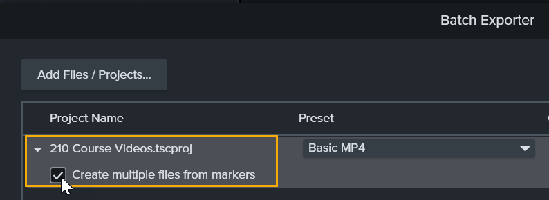 Option to create multiple files from markers in the project name dropdown
