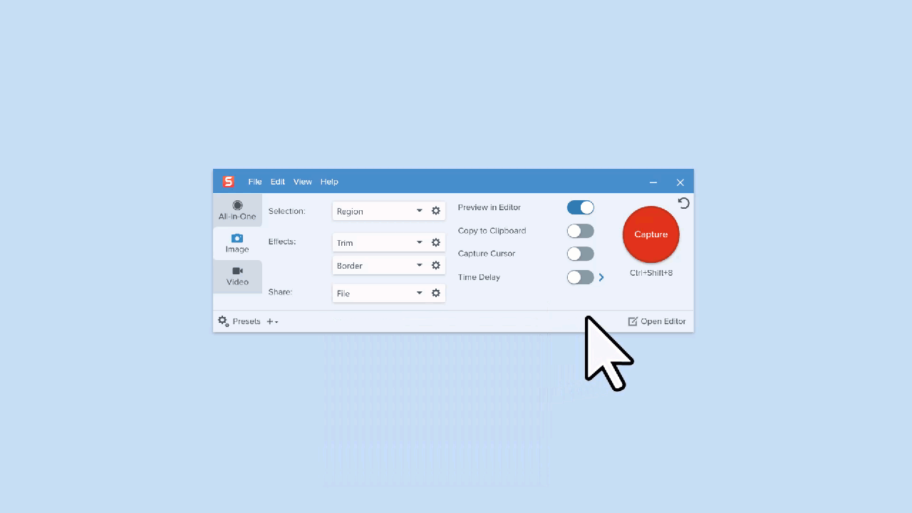 GIF of a preset in Snagit's menu for adding a black border to your captures.