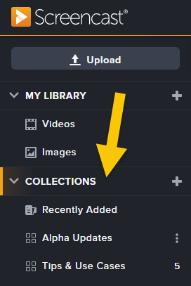 Collection section of a Screencast Library