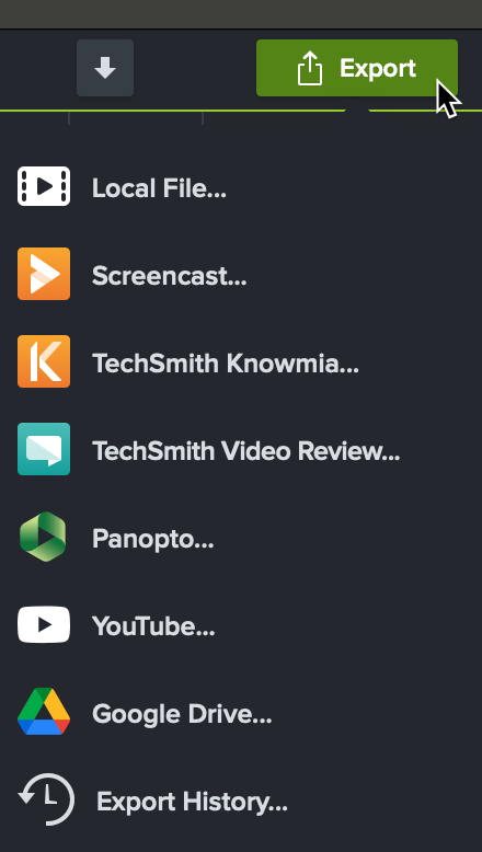 Image of Camtasia's sharing options.