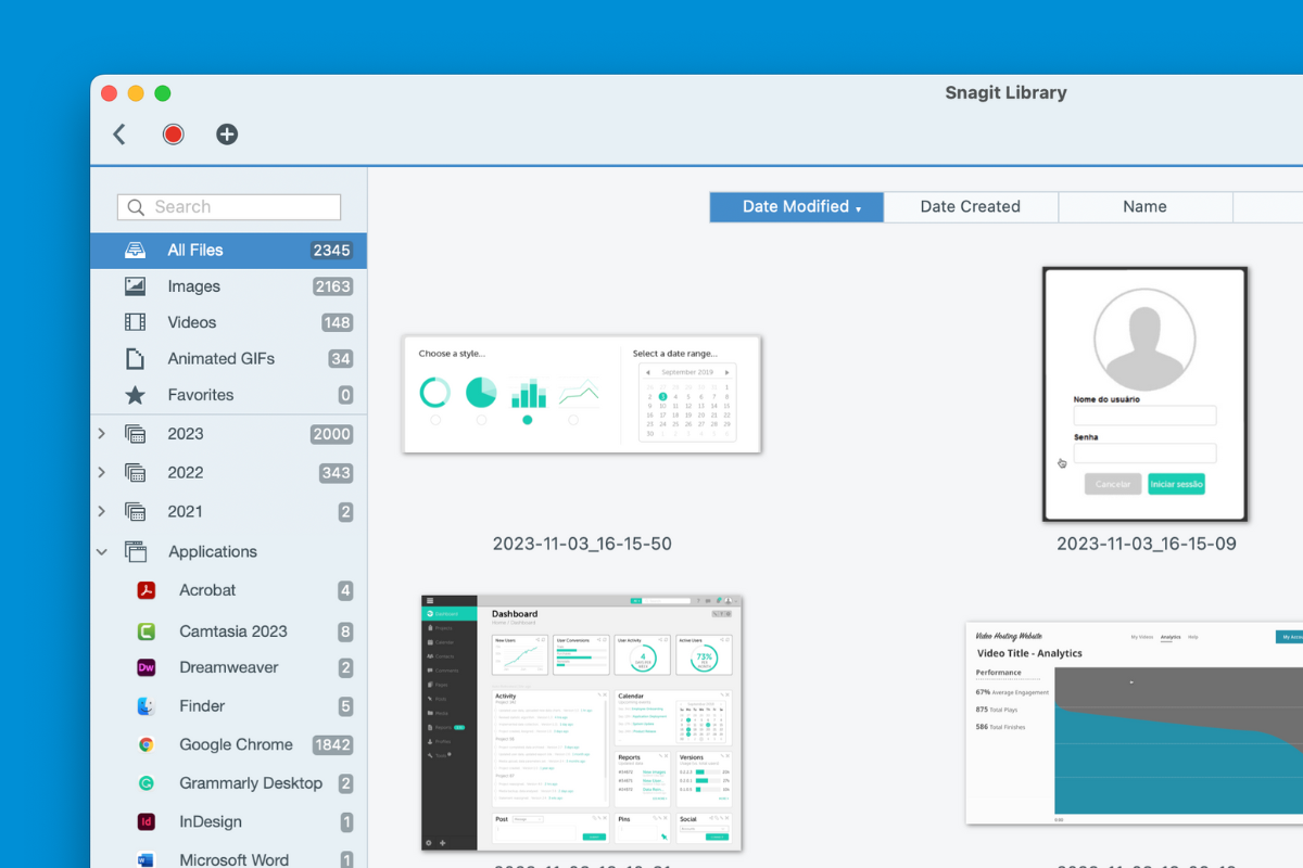 Snagit's library that organizes your screenshots for you.