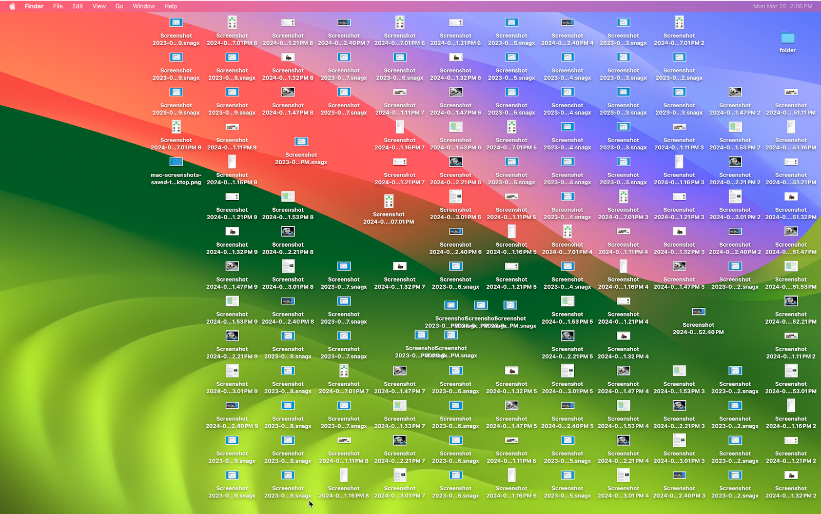 Mac desktop with a clutter of various screenshots.