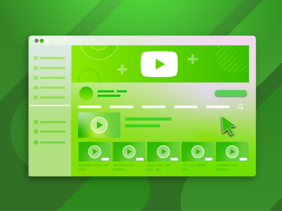 Abstract illustration of a web browser interface with a predominant green color scheme, featuring elements of a youtube channel.