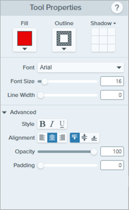 Text tool properties on Windows