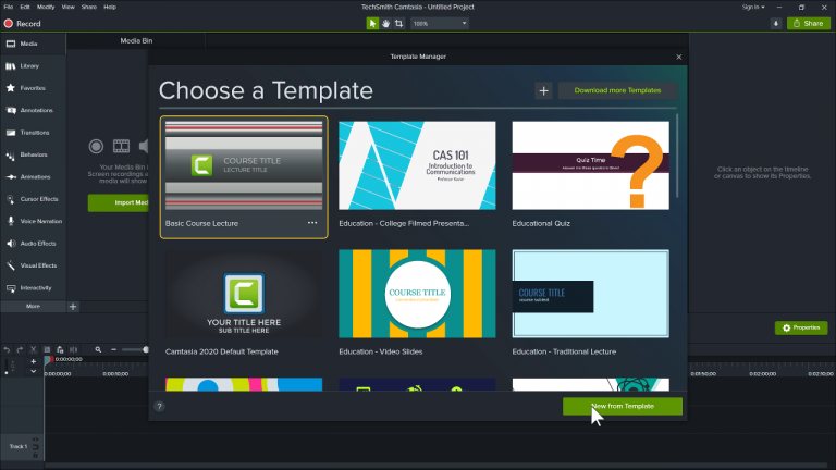 Camtasia template window