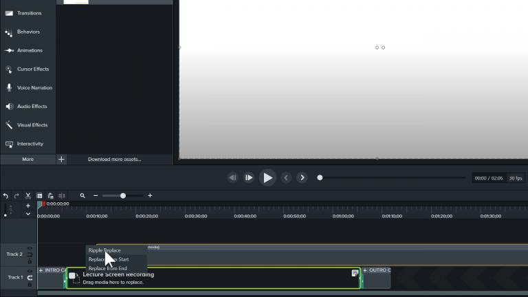Camtasia timeline showing a placeholder