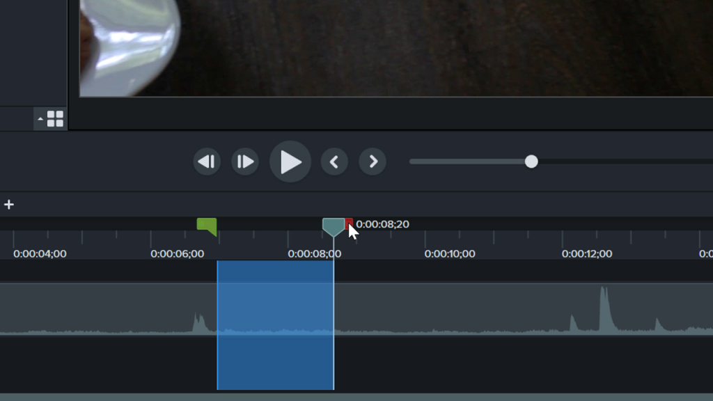 Camtasia timeline with a selection made