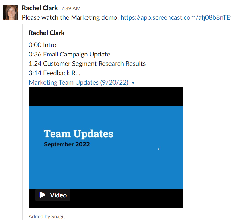 Link in Slack message