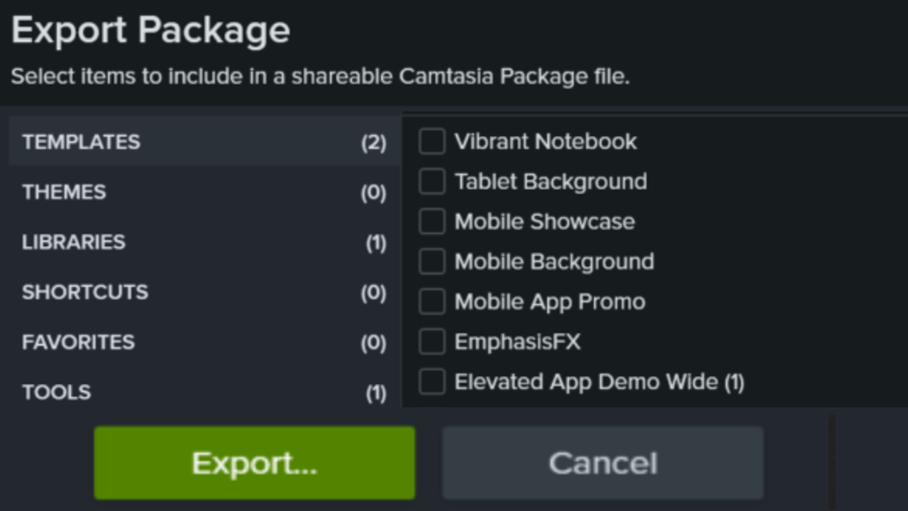 Package & Share Camtasia Editor Resources