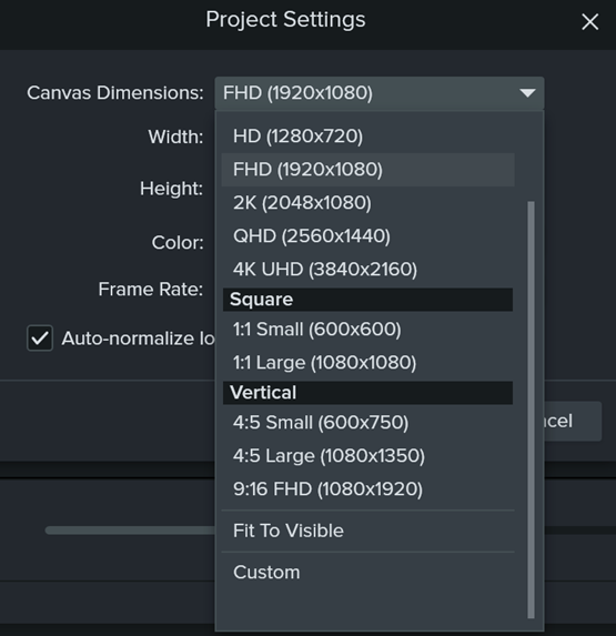 Canvas Dimensions presets
