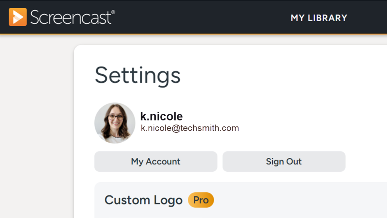 Screencast Account Settings