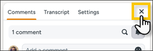 Screenshot of the Screencast side panel with the close button highlighted
