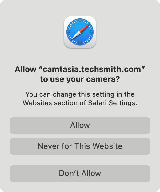 Safari camera permissions dialog