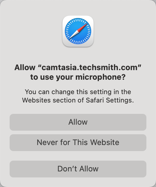 Safari microphone permissions dialog