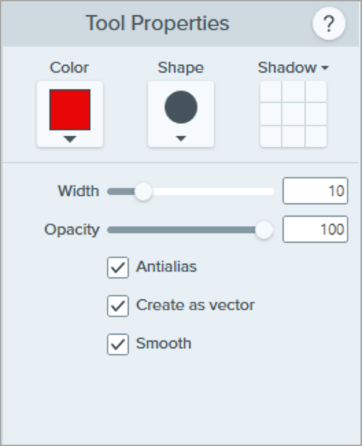 Pen tool properties on Windows