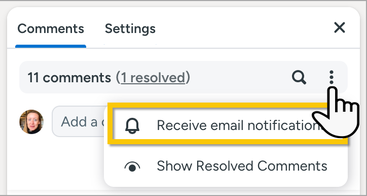 Enable email notifications in Comments options
