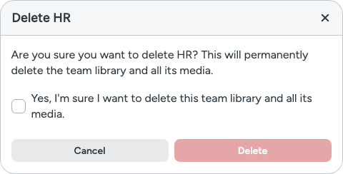 Confirmation to permanently delete a team library and all of its content