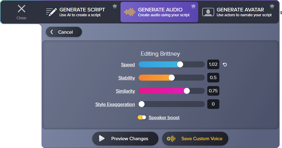 Edit premium voice dialog
