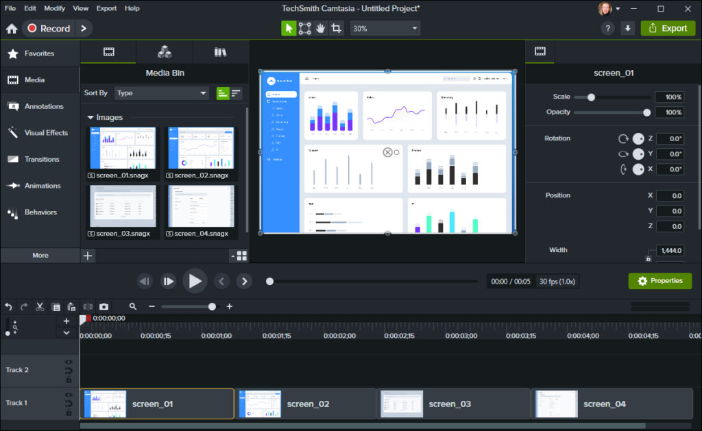 Example of Camtasia Editor video project