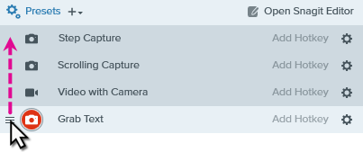 Drag to reorder presets on Windows
