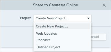 Share to Camtasia Online dialog