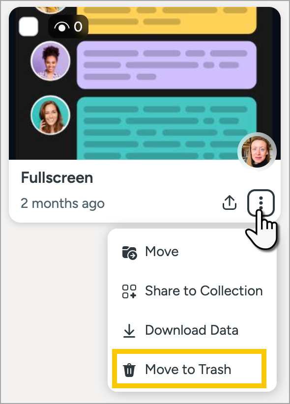 Media options menu with Move to Trash highlighted