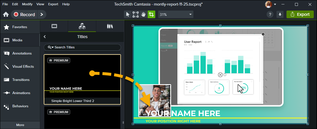 Drag and drop title on canvas