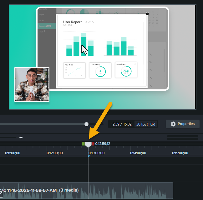 arrow pointing to timeline playhead