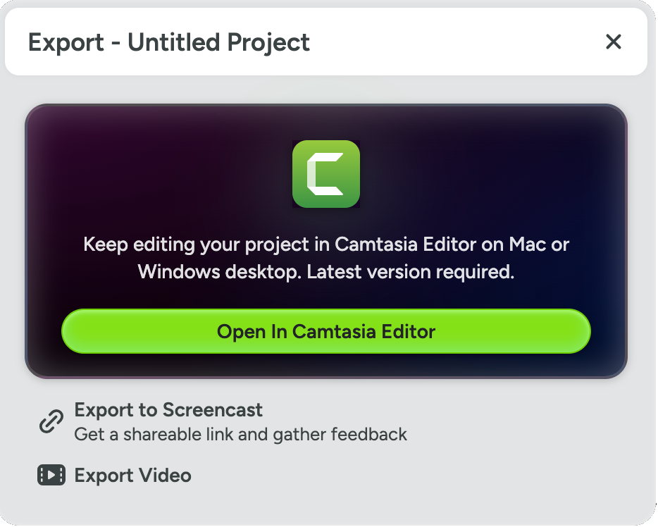 Open in Camtasia Editor button