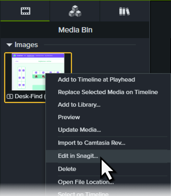 Edit in Snagit option in Camtasia Editor
