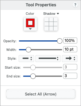 Arrow tool properties on Mac