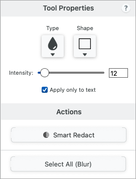 Blur tool properties on Mac