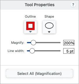 Magnify tool properties on Mac